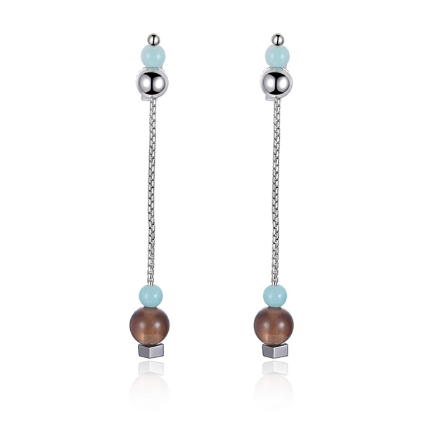 ELLE Sterling Silver  Smoky Quartz and Amazonite Post Earrings- Silver