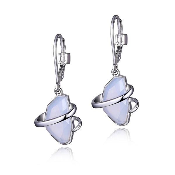 ELLE Sterling Silver Blue Chalcedony Leverback Earrings - Silver