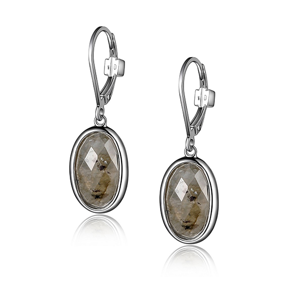 ELLE Sterling Silver Checkerboard Genuine Labradorite Leverback Earrings - Silver
