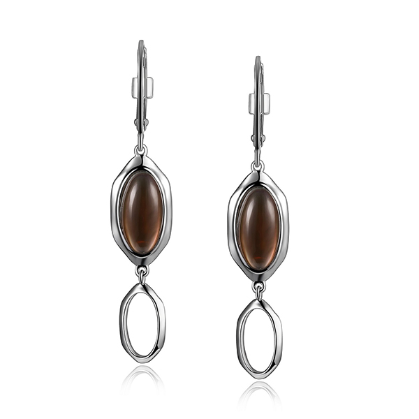 ELLE Sterling Silver  White Mother of Pearl and Smokey Quartz Doublet Earrings - Silver