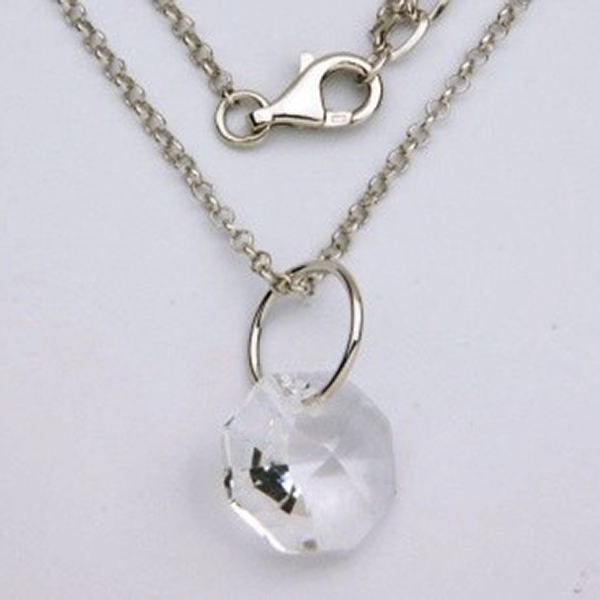 ELLE Sterling Silver Clear Crystal Pendant Necklace Size 16 - Silver