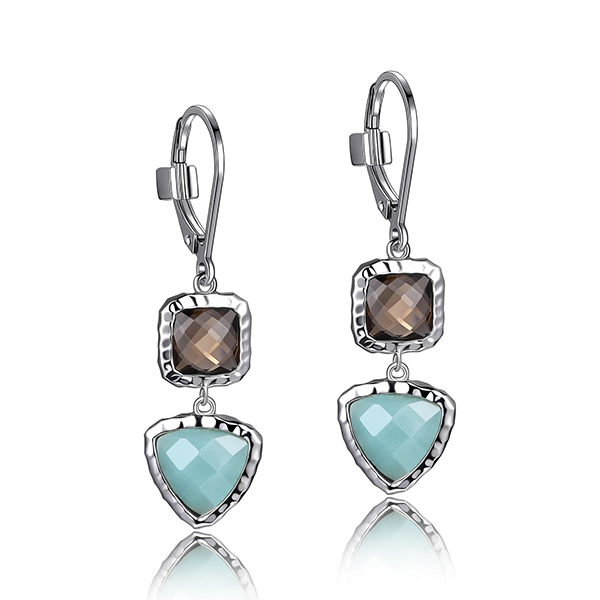 ELLE Sterling Silver Smoky Quartz and Green Amazonite Dangle Leverback Earrings - Silver
