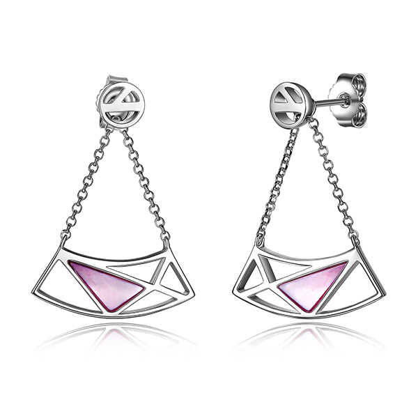 ELLE Sterling Silver Dyed Purple Mother of Pearl Crescent Chain Post Earrings - Silver