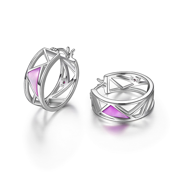 ELLE Sterling Silver Dyed Purple Mother of Pearl 20mm Hoop Earrings - Silver