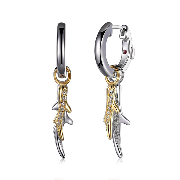 ELLE Sterling Silver Coral Dangle with Removable Charms Two Tone Hoop Earrings - Silver