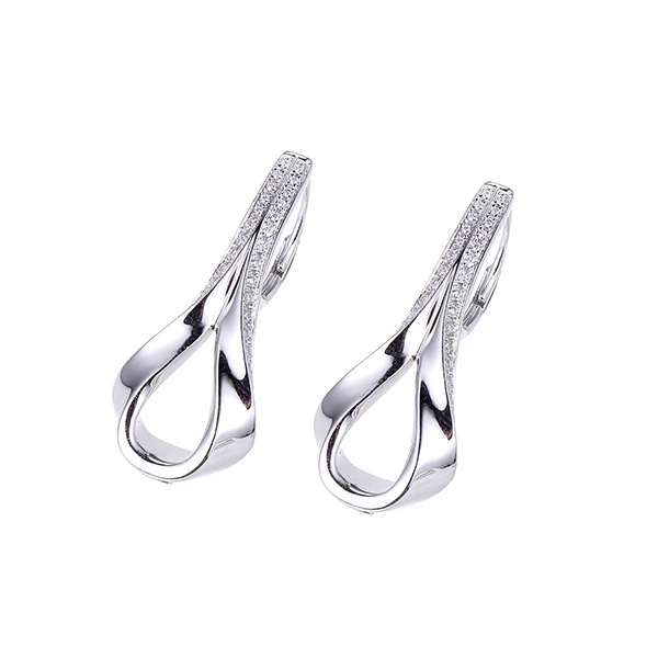 ELLE Sterling Silver Cubic Zirconia Ribbon Hidden Leverback Earrings - Silver
