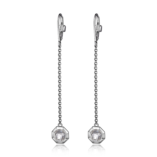 ELLE Sterling Silver Genuine Clear Quartz Leverback Earrings - Silver