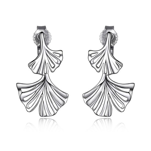 ELLE Sterling Silver GINKO Front and Back Post Earrings - Silver