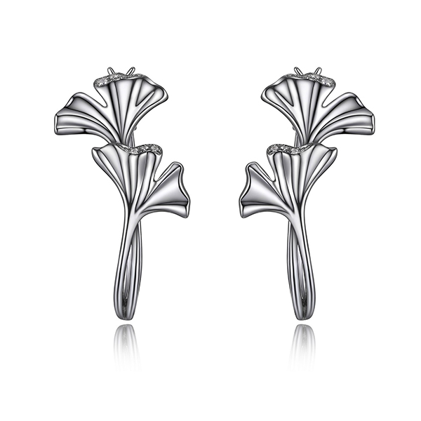 ELLE Sterling Silver GINKO Cubic Zirconia 17mm Hoop Earrings - Silver