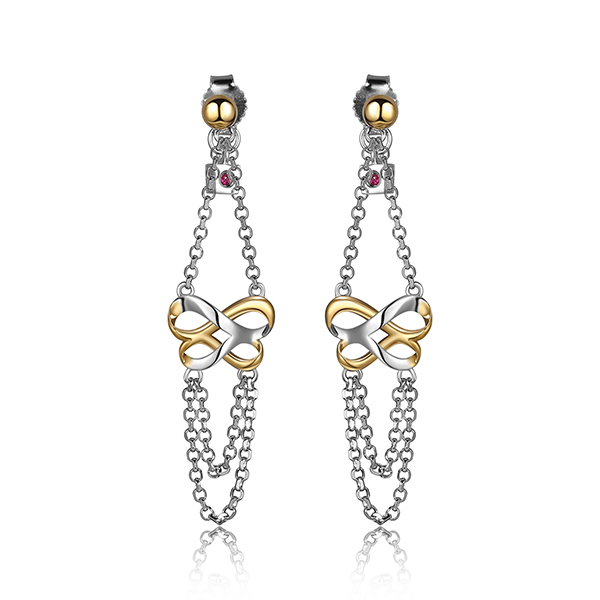 ELLE Sterling Silver INFINITE Double Infinity Long Dangle Two Tone Earrings