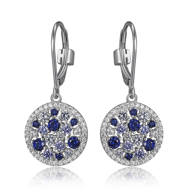 ELLE Sterling Silver Synthetic Blue Corundum Spinel and Tanzanite Cubic Zirconia Leverback Earrings - Silver