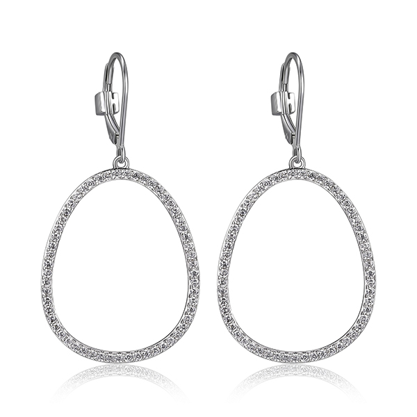 ELLE Sterling Silver Cubic Zirconia Oblong Leverback Earrings - Silver