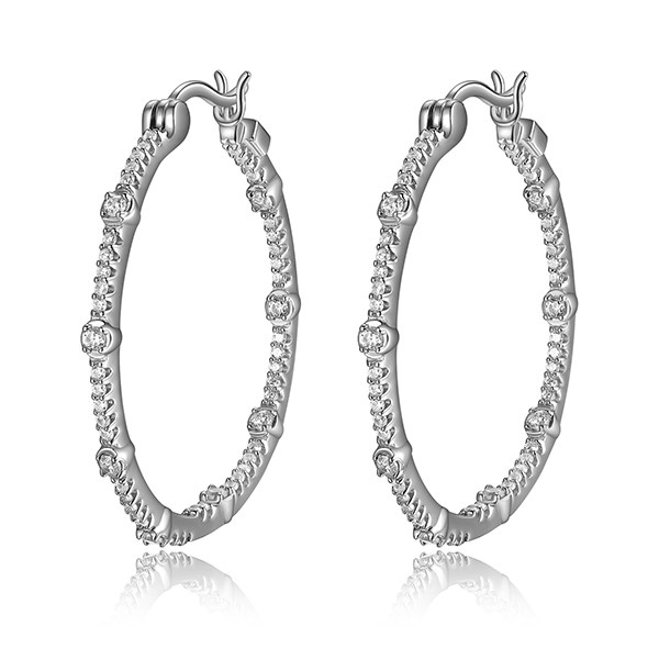ELLE Sterling Silver  Cubic Zirconia 30MM Station Hoop Earrings - Silver