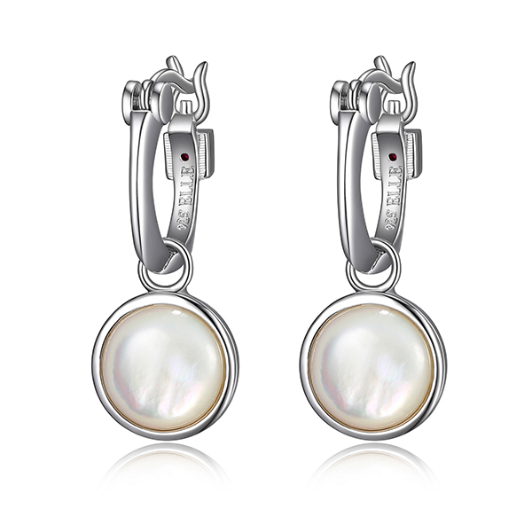 ELLE Sterling Silver SUNRISE Square Hoop Mother of Pearl Drop Earrings - Silver