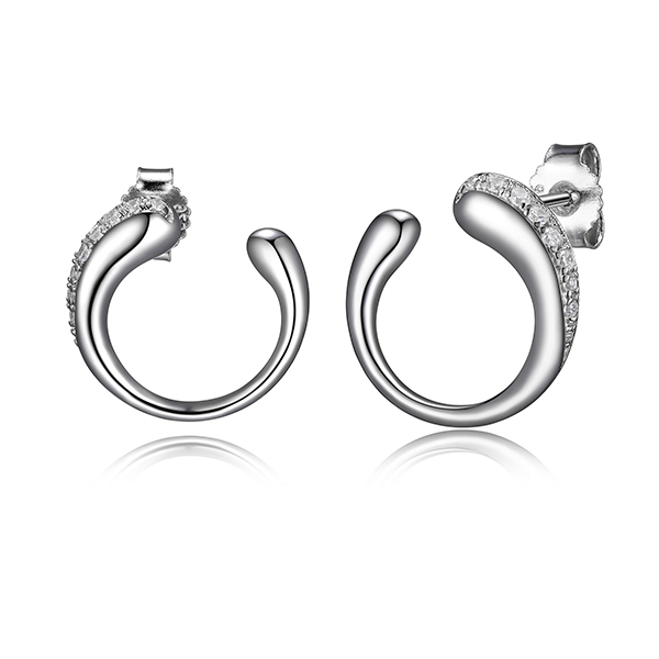 ELLE Sterling Silver CARAMEL Open Circle with Cubic Zirconia Stud Earrings - Silver