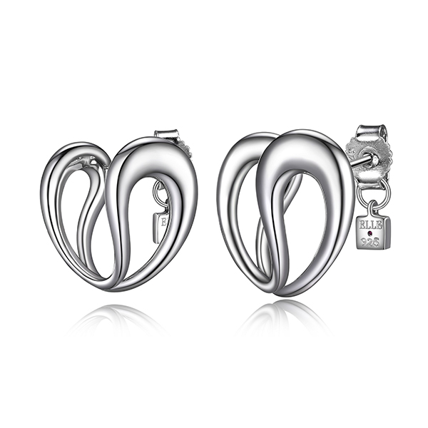 ELLE Sterling Silver CARAMEL Heart Stud Earrings - Silver