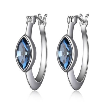 ELLE Sterling Silver EXPRESSION Denim Blue Swarovski Crystal Hoop Earrings - Silver