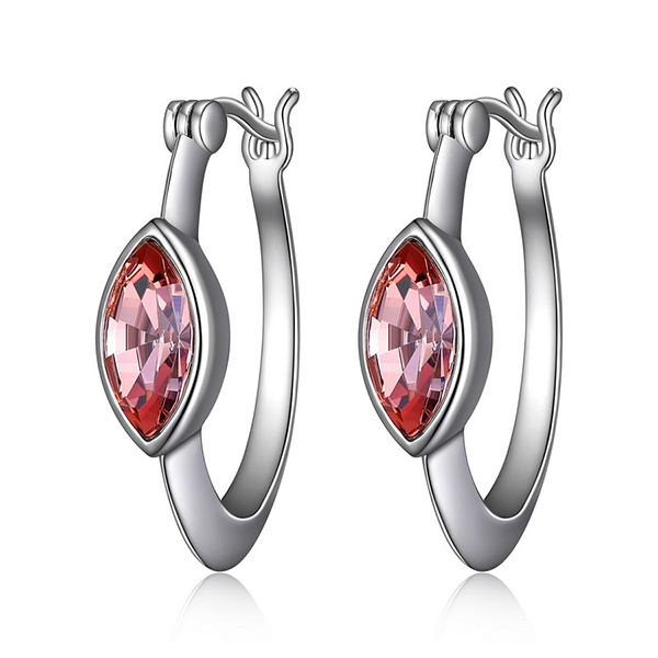 ELLE Sterling Silver EXPRESSION Antique Pink Swarovski Crystal Hoop Earrings - Silver