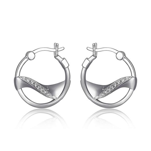 ELLE Sterling Silver MOON SHADOW Cubic Zirconia  Wavy Round Hoop Earrings - Silver