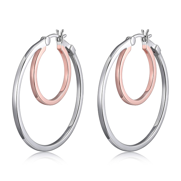 ELLE Sterling Silver SPHERE 35mm Double Hoop Two  Tone Hoop Earrings