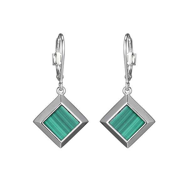ELLE Sterling Silver NEFER Malachite Drop Earrings - Silver