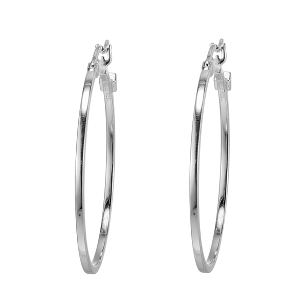 ELLE Sterling Silver HOOPS 35mm Square Tube Hoop Earrings - Silver
