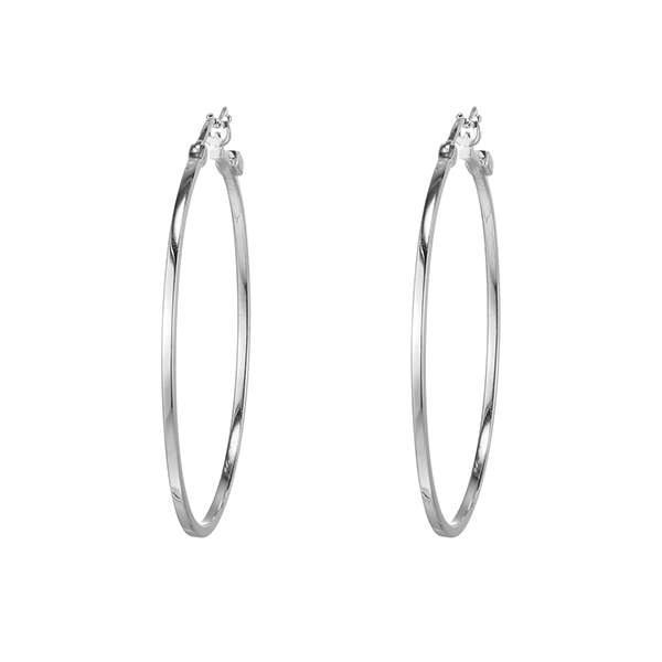 ELLE Sterling Silver HOOPS 45mm Square Tube Hoop Earrings - Silver