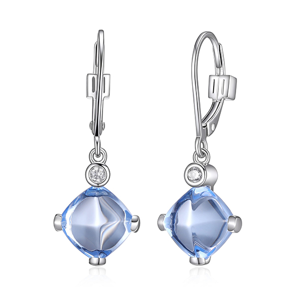 ELLE Sterling Silver MARBLE Synthetic Blue Quartz Cushion Cut Cubic Zirconia Dangle Earrings - Silver