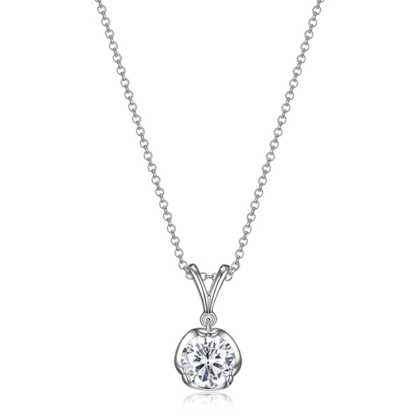 ELLE Sterling Silver PROMISE 8mm Round Cubic Zirconia Necklace Size 17 - Silver