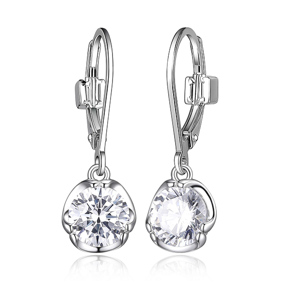 ELLE Sterling Silver PROMISE 6.5mm Round Cubic Zirconia Drop Earrings - Silver