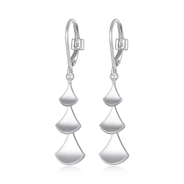 ELLE Sterling Silver DELTA Triangular Silver Link Dangle Earrings - Silver