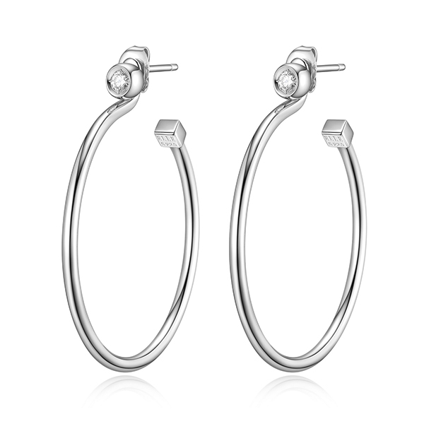 ELLE Sterling Silver BUBBLE 2  IN 1 Round Bezel Set Removable Hoop Earrings - Silver