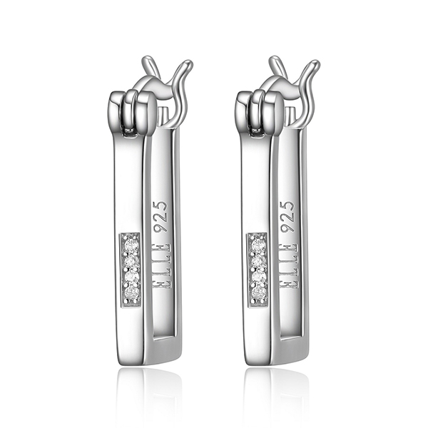 ELLE Sterling Silver HORIZON Rectangular Cubic Zirconia Hoop Earrings - Silver