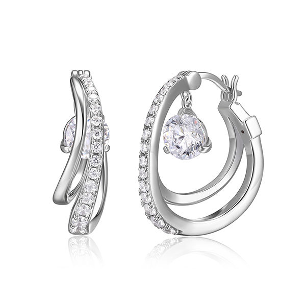 ELLE Sterling Silver GLIMMER 6.5mm Round Cubic Zirconia Double Hoop Earrings - Silver