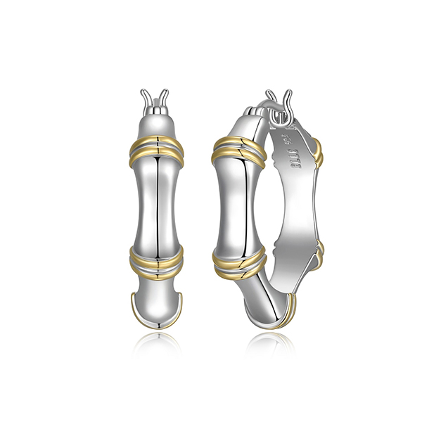 ELLE Sterling Silver BAMBOO Hoop Two Tone Earrings