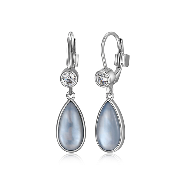 ELLE Sterling Silver ETHEREAL DROPS Synthetic Blue Topaz and Mother of Pearl Doublet Cubic Zirconia Leverback Drop Earrings - Silver