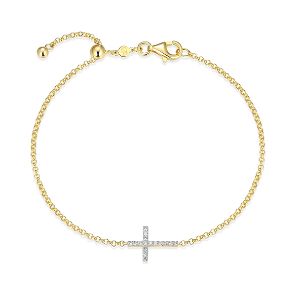 CJ Monte sterling silver lab_created diamond adjustable sideways cross bracelet