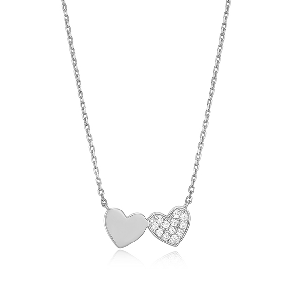 CJ Monte sterling silver lab_-created diamond double heart necklace