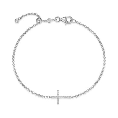 CJ Monte sterling silver lab_created diamond adjustable sideways cross bracelet