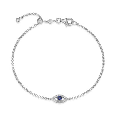 CJ Monte sterling silver lab_-created diamond & created sapphire adjustable evil eye bracelet