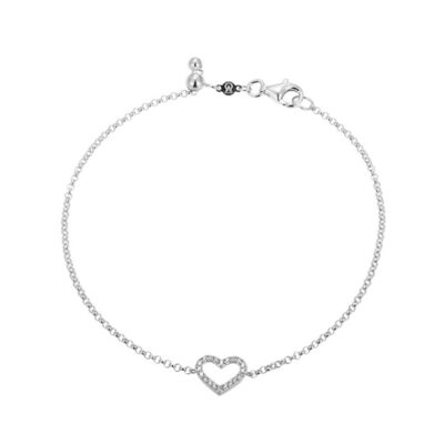 CJ Monte sterling silver lab_created diamond adjustable open heart bracelet