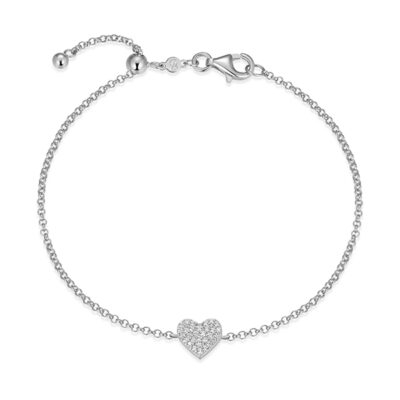 CJ Monte sterling silver lab_created diamond adjustable pave heart bracelet