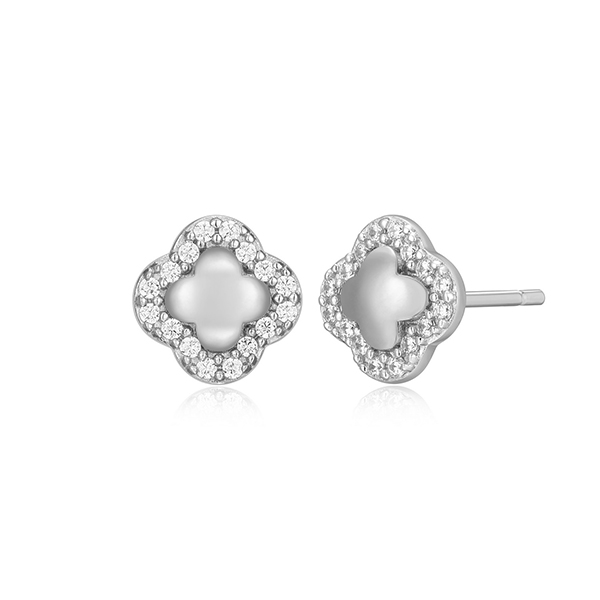 CJ Monte sterling silver lab_-created diamond four leaf clover stud earrings