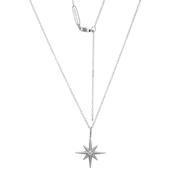 CJ Monte sterling silver lab_created diamond high polished north star necklace