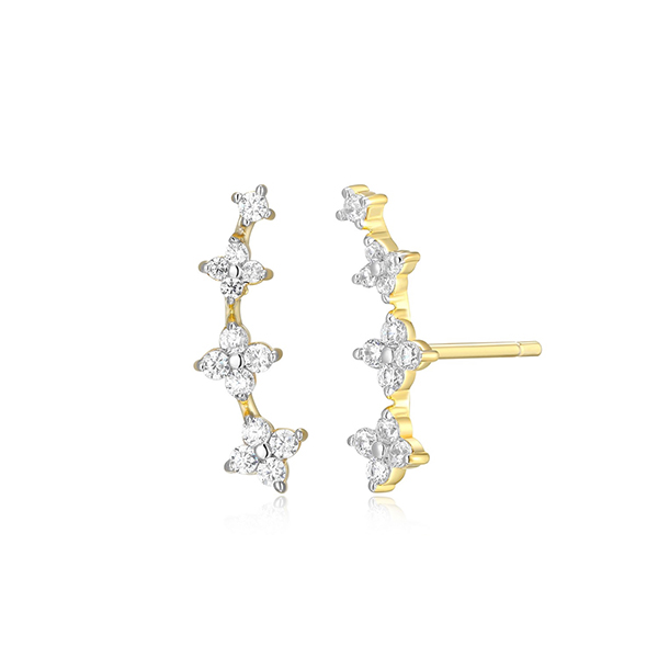 CJ Monte sterling silver lab_-created diamond curved flower stud earrings