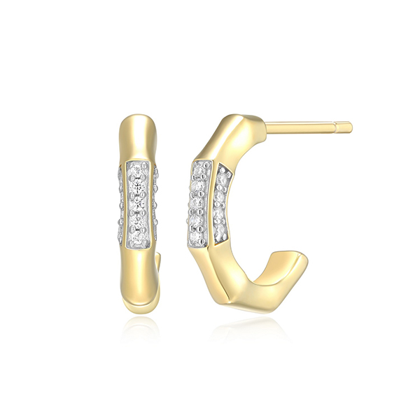 CJ Monte sterling silver lab_-created diamond 12mm bamboo half_ hoop earrings
