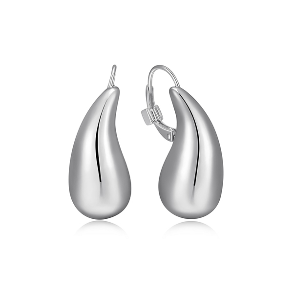 ELLE Sterling Silver RAINDROP Puffy High Polish Pear Shape Leverback Earrings - Silver