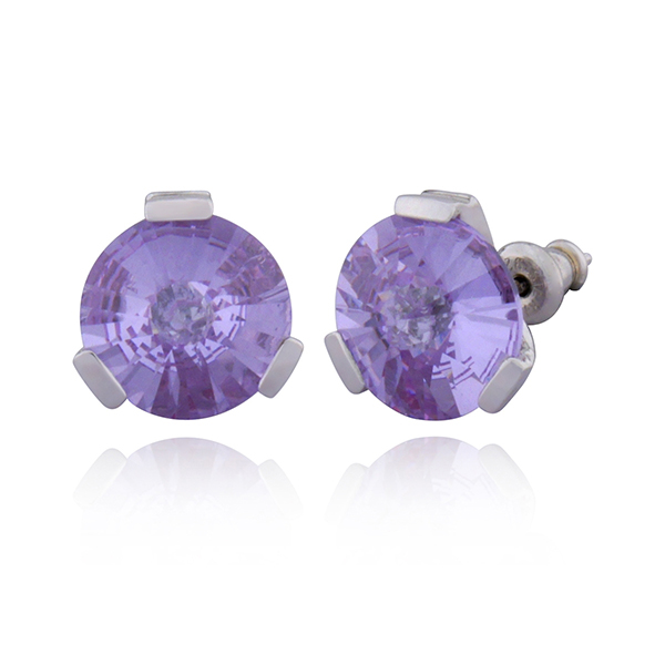 ELLE Sterling Silver Lavender Cubic Zirconia Stud Earrings - Silver