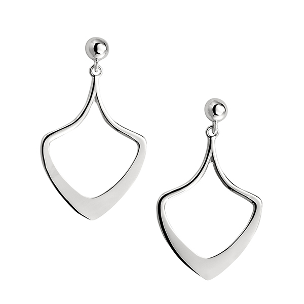 ELLE Sterling Silver Fan Shaped Post Earrings - Silver