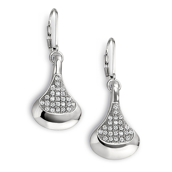ELLE Sterling Silver Micro Pave Cubic Zirconia Teardrop Leverback Earrings - Silver